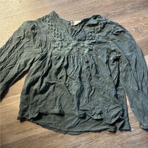 Lucky Brand Green Lace Detail Blouse